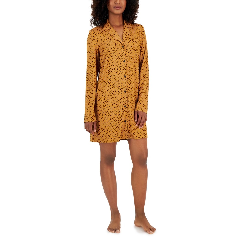 Jenni Women's Notched-Collar Long-Sleeve Heart Nightgown Size XS